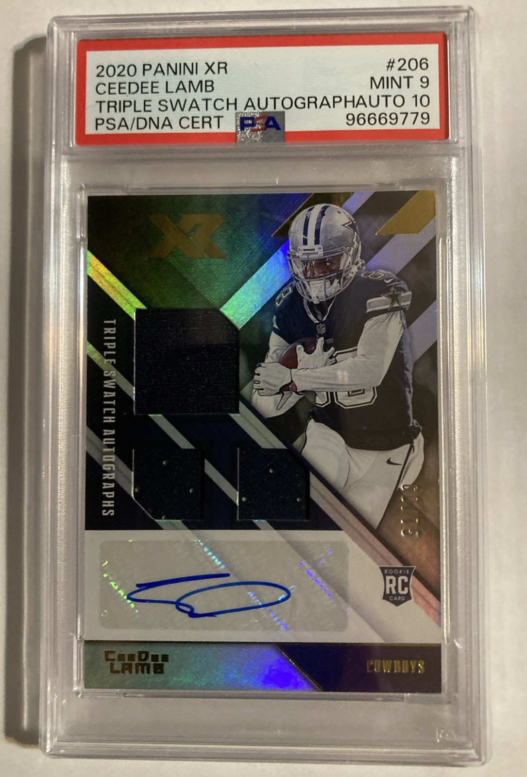 CeeDee Lamb Panini XR #206 Triple Swatch Autograph