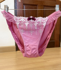 Vintage Pink Polyester Panty Nylon Floral Lace Bikini String Sissy Brief Sz.7-8