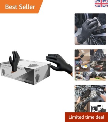 Extra starke schwarze Nitrilhandschuhe, 100 Stück, wasserdicht & lebensmittelecht, große Größe