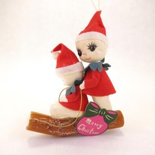 Vintage Commodore Snow Baby Christmas Ornament Snow Babies Pixie Felt Log