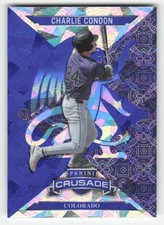 2025 Panini Crusade #87 Charlie Condon Crusade Blue Cracked Ice Colorado Rockies