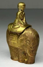 Vintage 19th Century Chinese Engraved Solid Brass Snuff Bottle Riding Elephant