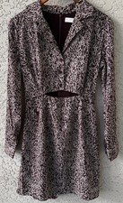 ASTR the Label Brown Sketch Print Long Sleeve Mini Cut Out Collared Dress Sz M