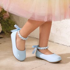 Kids Girls Ankle Straps Flat Shoes All Day Comfort Pearl Mary Jane Ballet Flats