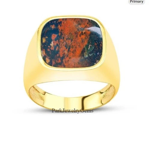 Gold Bloodstone Ring 925 Sterling Silver Ring For Men Gift Vintage Ring