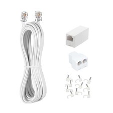 Long Telephone Extension Cord 25 FT, White, Cable Line Wire with Standard RJ1...