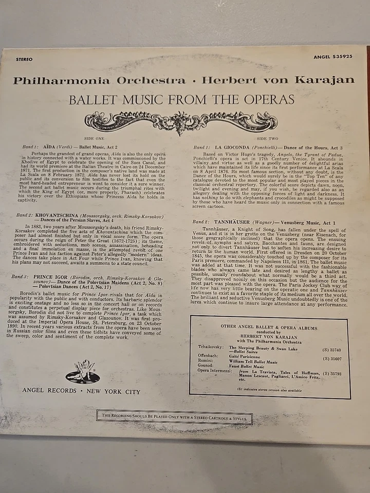 Ballet Music from The Operas Herbert Von Karajan Vinyl LP 35925 1961 Philharmoni - Image 2 of 4