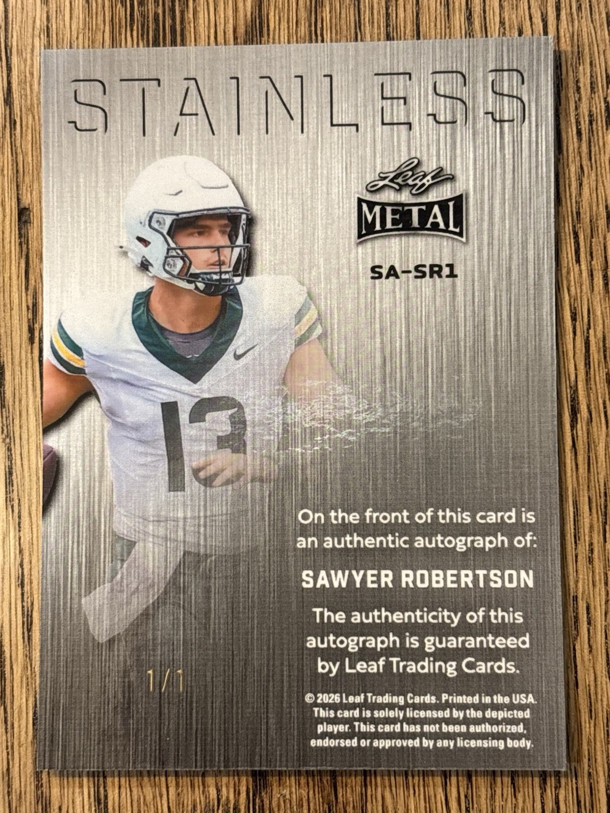 🔥Sawyer Robertson 1/1 Auto🔥2026 Leaf Metal Stainless Crystal RC Raiders Rookie view 3
