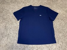 FIGS Scrub Top Navy Blue Casma Three Pocket V Neck Workwear XL READ