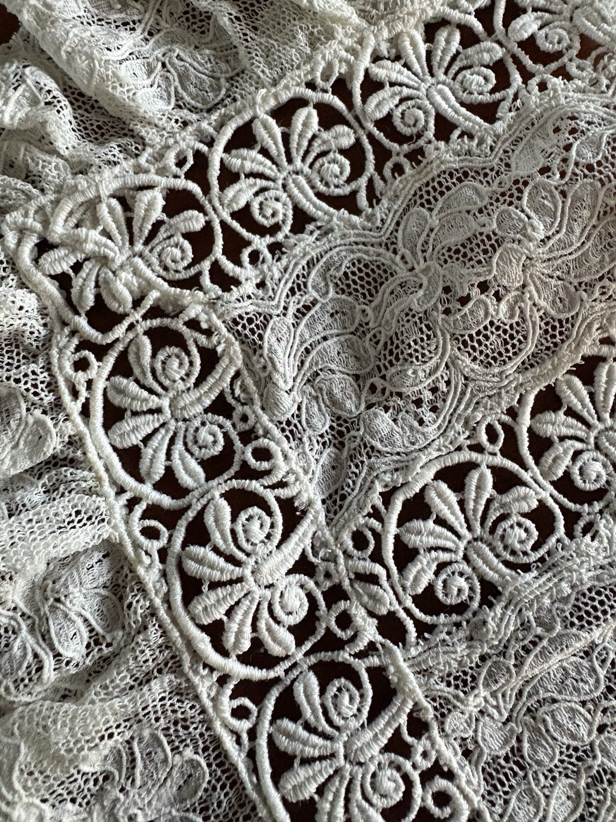 Antique Edwardian Guipure Lace Chemisette Yoke Handmade Lace Net Trim As Is