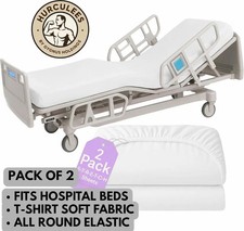 HURCULEES Hospital Bed Fitted Sheet Set of 2, 84 x 36, White Solid