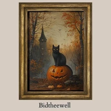 Cat on a Pumpkin Halloween Wall Decor Printable Fall Printable Art Halloween Lov