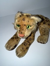 Vintage Steiff Leopard Green Eyes Mohair Plush Stuffed Animal Germany Toy 9.5"