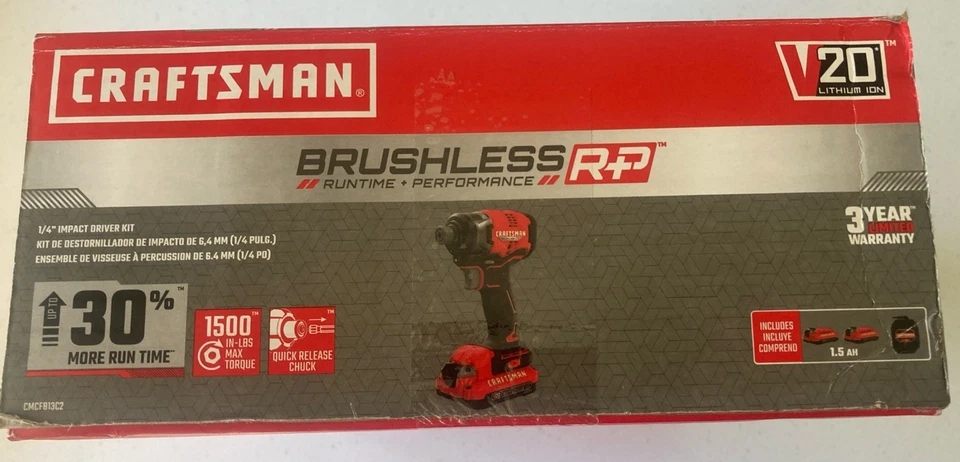 CRAFTSMAN CMCF813C2 V20 20v Brushless RP Cordless 1/4-inch Impact Driver Kit - Image 4 of 4