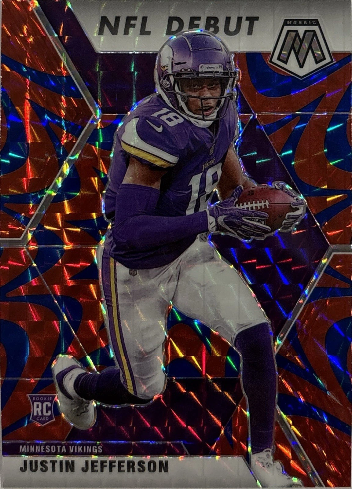 2020 Panini Mosaic - Justin Jefferson NFL Debut Reactive Blue Prizm (RC) Vikings