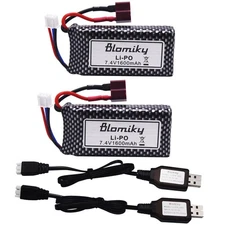 2 Pack 11.84Wh 7.4V 1600mAh Li-po Rechargeable Battery and Charge Cable Suita...
