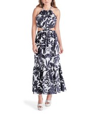 Steve Madden Jules Cutout Maxi Dress Women's XS Black Ivory Halter Neck CLH35
