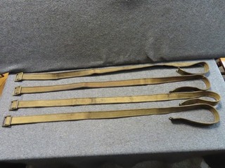 4 ENFIELD TYPE CANVAS RIFLE SLINGS WITH BRASS BUCKLES ALL COMPLETE FULL LENGTH