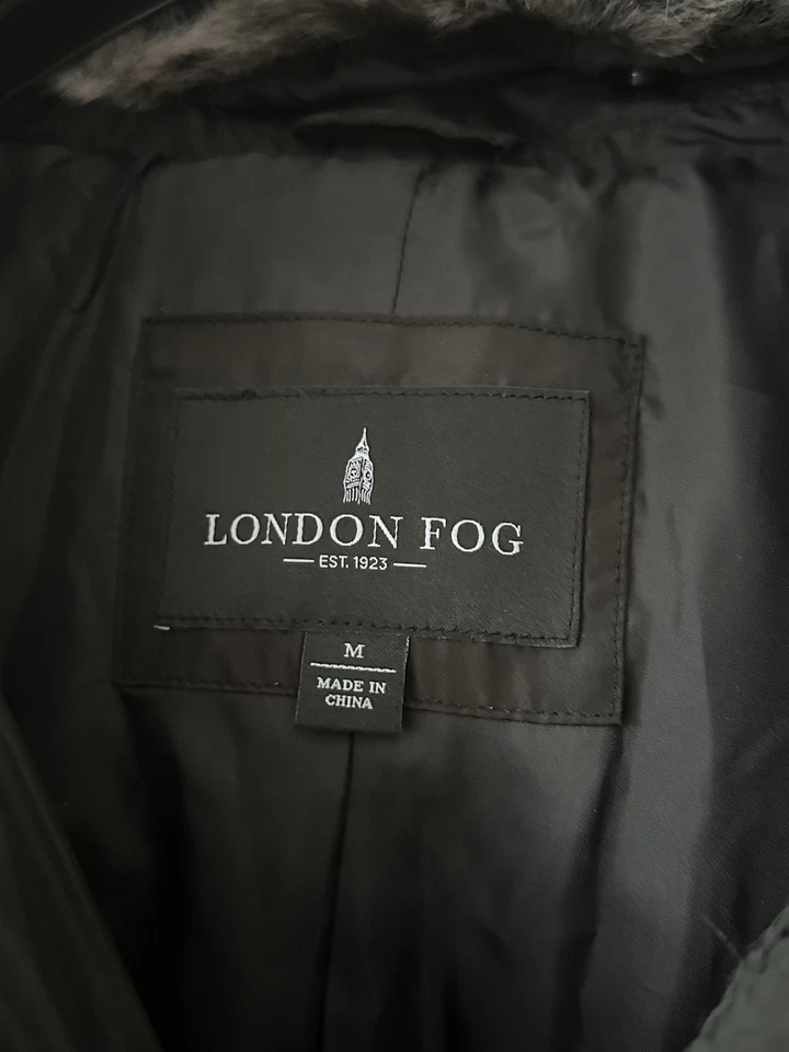 London Fog Black Down Feather Puffer Coat Faux Fur Trim Removable Hood New - M - Image 2 of 4