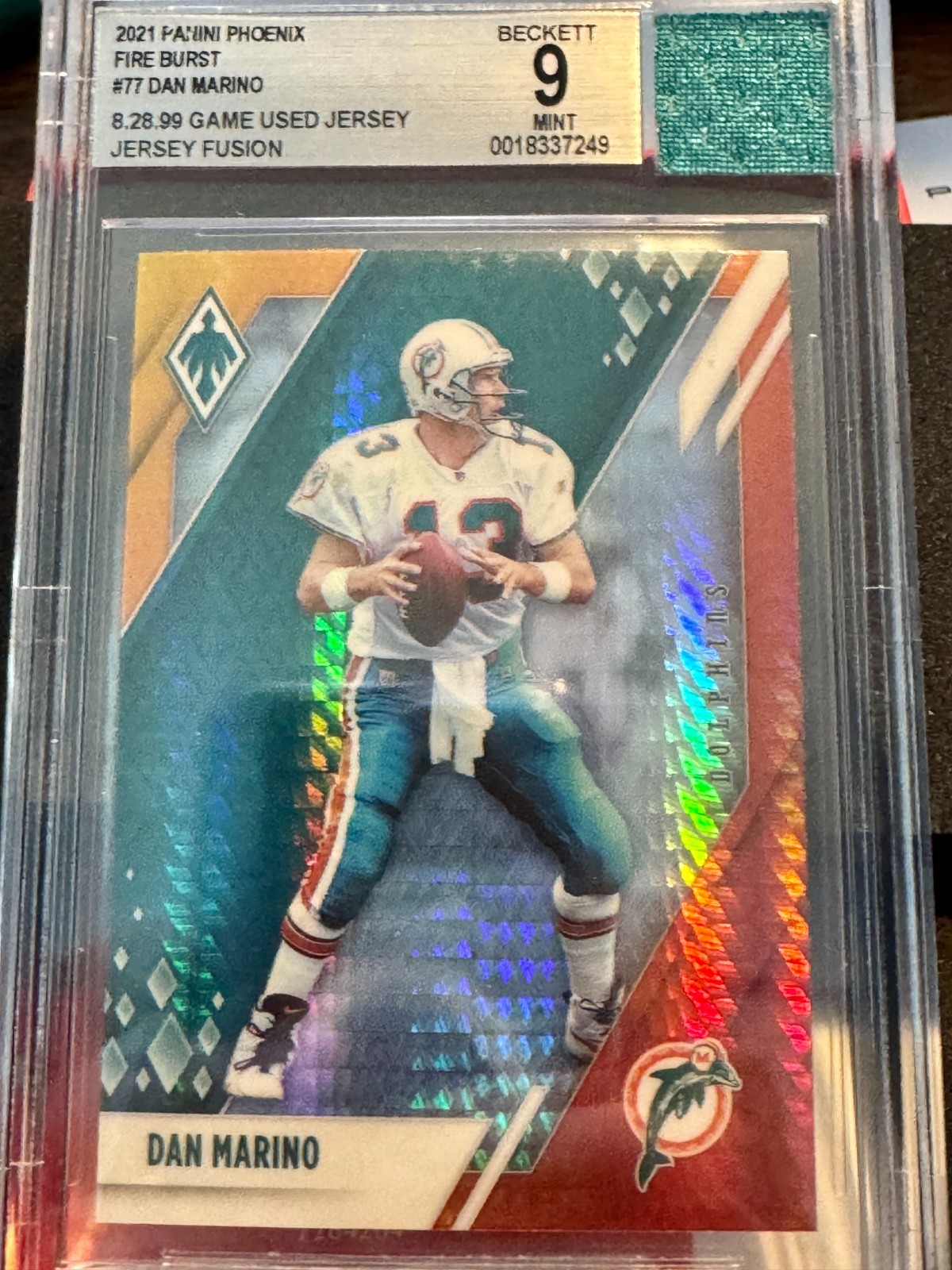 2021 Panini #77 Dan Marino BGS 9 Mint 8/28/99 Game-Used Jersey Patch Dolphins
