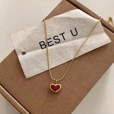 Women Necklace Heart Pendant 18K Gold Plated Stainless Steel Chain Jewelry Gift