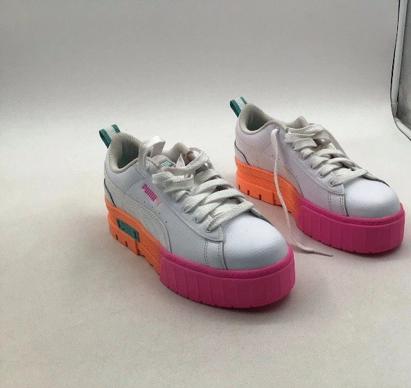 Sneakers Puma Mayze Daybreak bambini taglia 1C con suole bianche rosa e arancioni ombreggiate