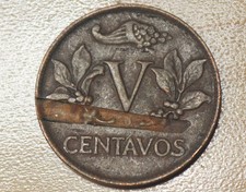 1945 B Colombia 5 Centavos Lamination Error