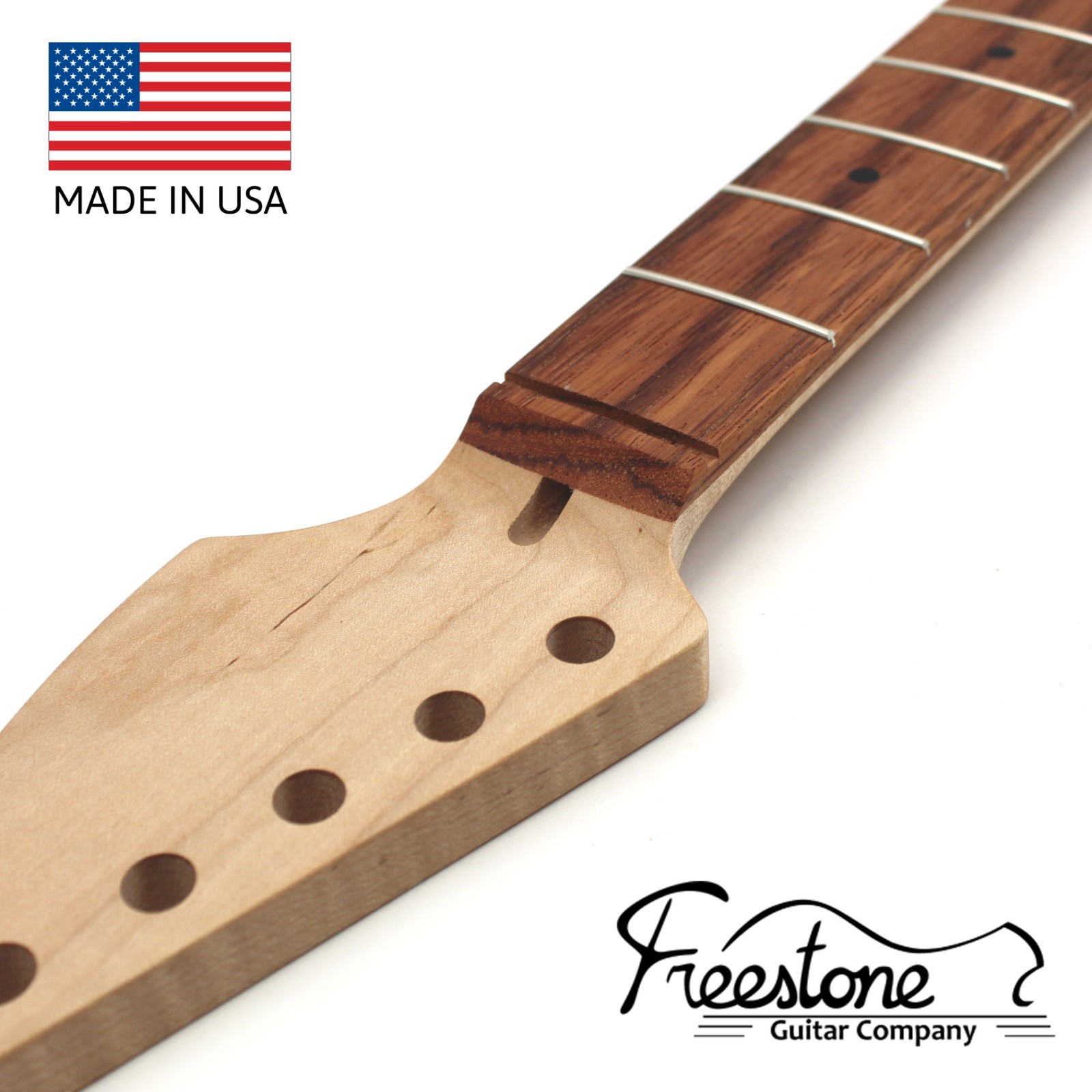 Guitar Neck S Style Replacement Unfinished 25.5" 22 Fret Red Zebra on Hard Maple