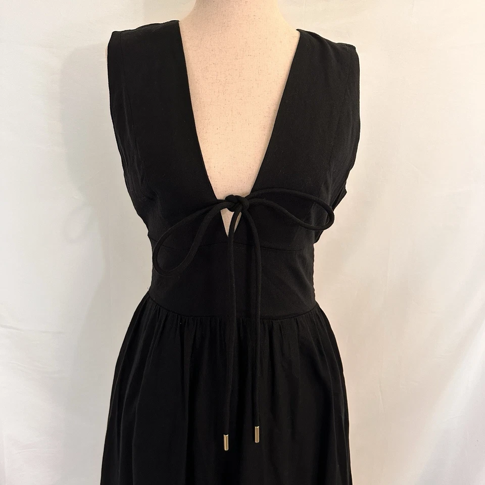Christian Lacroix Linen Blend Maxi Dress Black Small Party Cocktail Minimalist - Image 3 of 4