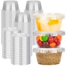 100 Sets 2 oz Jello Shot Cups with Lids Portion Cups Clear Disposable Plastic
