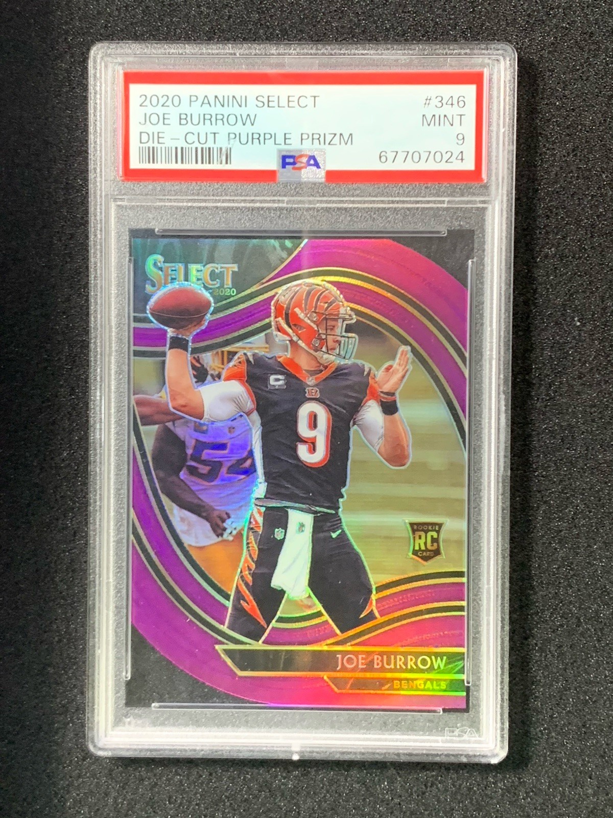 2020 Select PSA 9 JOE BURROW Purple PRIZM Die-Cut FIELD LEVEL Rookie BENGALS 346