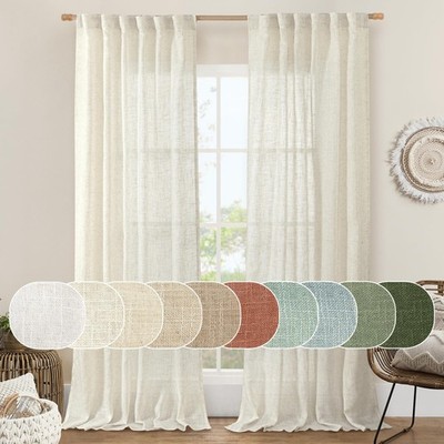 LAMIT Natural Ivory Semi Sheer Linen 52''W x 84''L (Pack of 2),