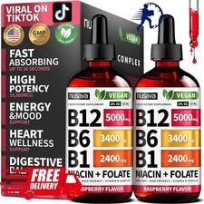2 Pack Vitamin B12 and B6 Liquid Drops B12 Sublingual Vitamin B Complex - B 1...