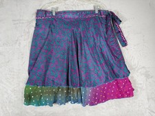 Y2K Silk Blend Boho Wrap Skirt Asymmetrical Hem Festival Fairy Grunge Size S