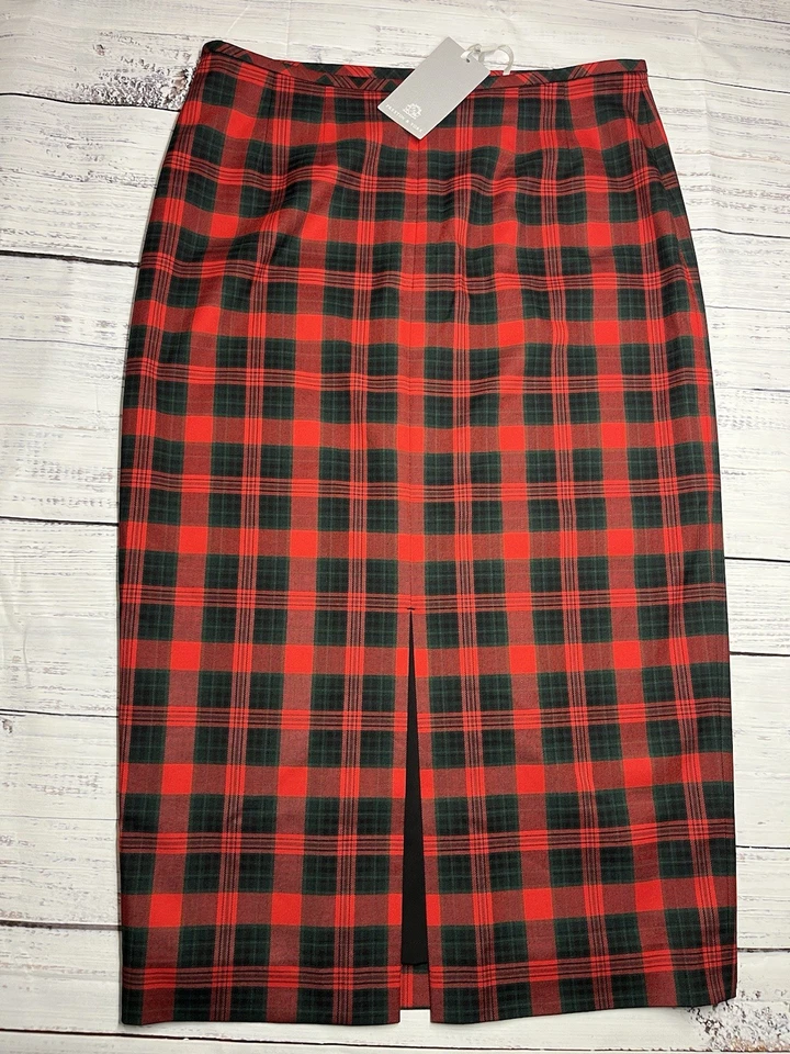 Preston & York 全新带标签 Taylor Woven 格子格子高腰 Midi 紧身裙 8 红色 — 第 2/4 张图片