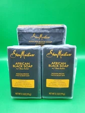 3 Pack Shea Moisture African Black Soap Blemish Prone Face & Body Bar 3.5oz Ea.