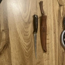 Vintage 1967 Normark Fiskars Finland Stainless Fillet Knife W/Leather Sheath