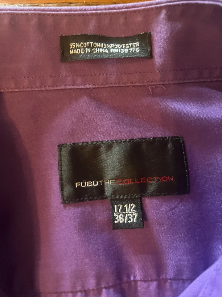 Camisa de vestir Fubu The Collection para hombre talla 17 1/2 (36/37) púrpura con botones Foto 3 de 4