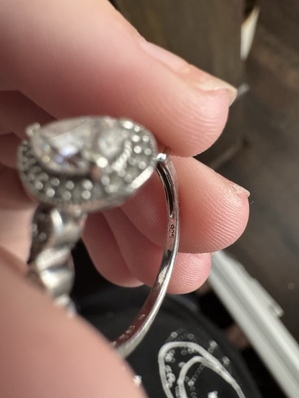 925 Sterling Silver Pear Cut White CZ Halo Engagement Ring Set 2pc Sz 7