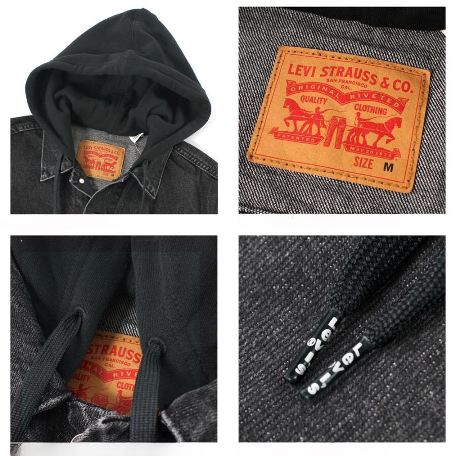 Levi's Mens Hybrid Hooded Trucker Jacket Color Black 745130001