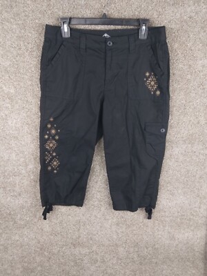 John's Bay Cropped Capri Pants Women 10 Black Mid Rise Geometric  Straight