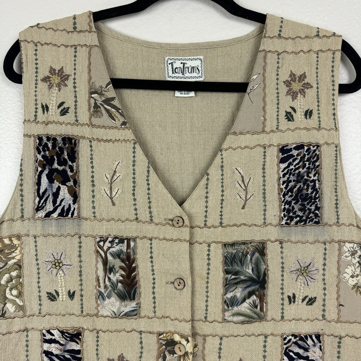 Vintage TanTrums Floral Embroidered Safari Patchwork Woven Cotton