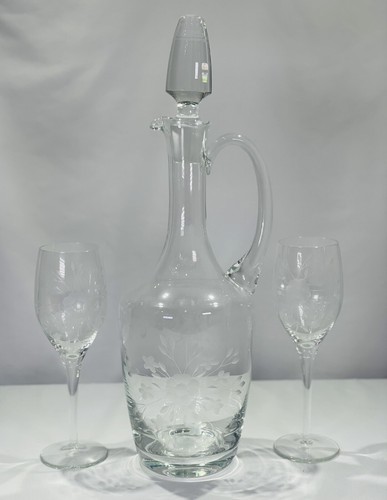 Karaffe aus geätztem Glas mit zwei Flötengläsern - Bild 4 von 7