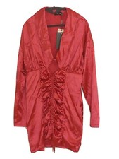 Pretty Little Thing Fusha Plunged Ruched Satin Dress, Women Sizes 16 & 18, NWT