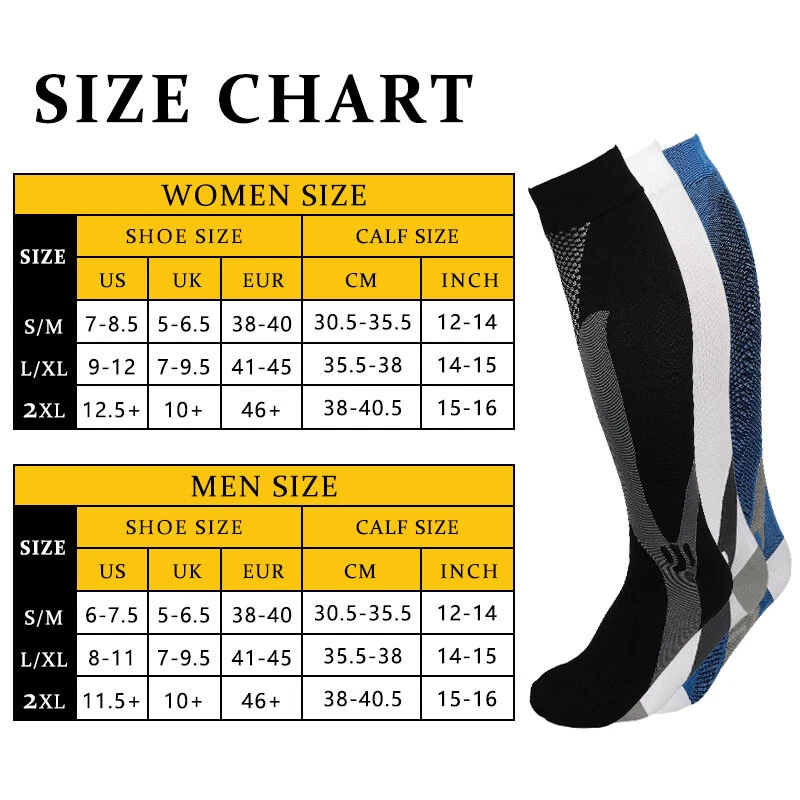 Calcetines elásticos de compresión media pantorrilla espinilla soporte pierna yoga gimnasio medias deportes EE. UU. Foto 2 de 4