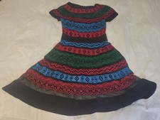 Tadashi Shoji Tunis Dress Size 2 Embroidered Black Blue Red Green Aztec Flare