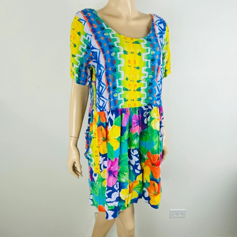 Jams World Hattie Dress Women's Size XL Delightful Colorful Floral Patchwork - Image 2 of 4