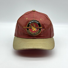 Vintage Winston Motorsports Hat Cap Strap Back Adjustable Red Gold Leather Logo