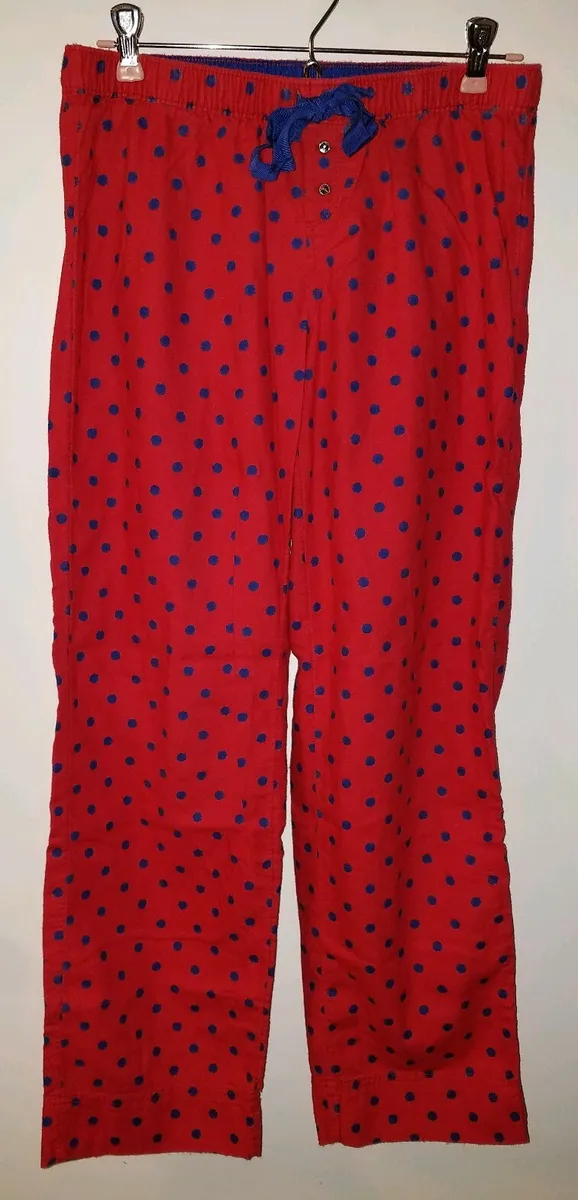 Womens Aerie Red Flannel Pajama Pants With Navy Polka Dots -- Gently Worn