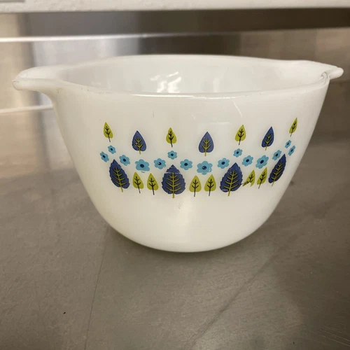 Fire King Milk Glass Alpine Swiss Chalet Blue Green Nest Bowl Stetson 10 3.75”